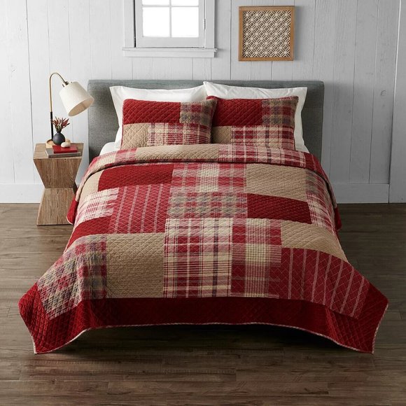 Cuddl Duds Bedding Fullqueen 3pc Cuddl Duds Red Patchwork